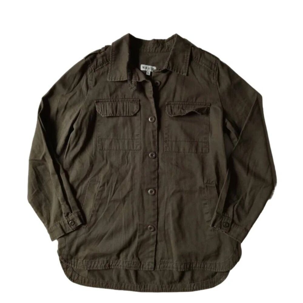 Navie Army Green Pocketed Cotton Button Front Utility Jacket Women's Medium